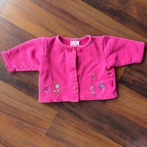 Carters Baby Girl Pink Terry Cloth Cardigan Embroidered Flowers Bee 3-6 Months